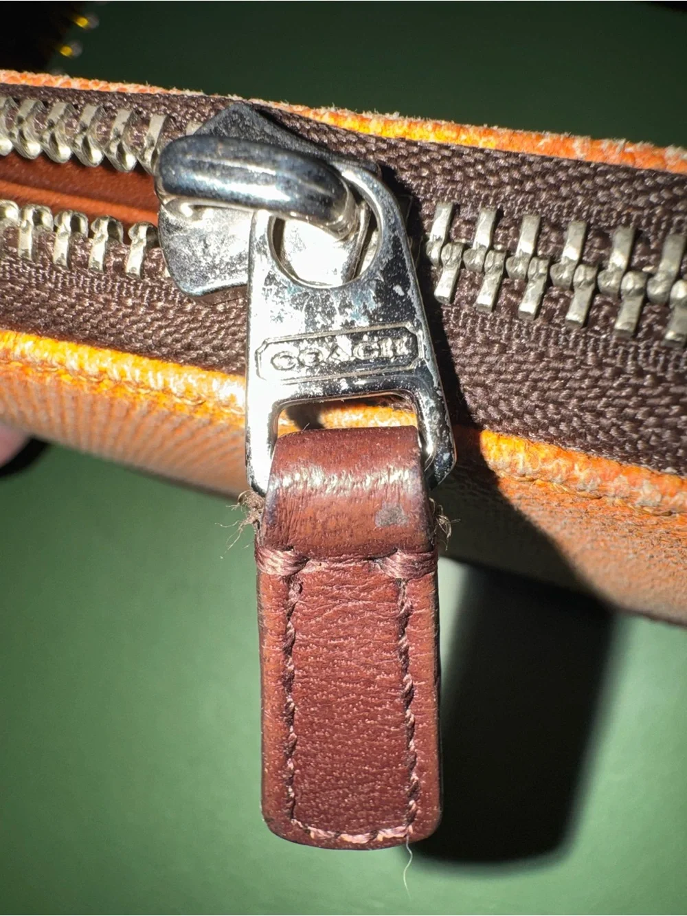 Vintage Coach Orange Canvas and Brown Leather L Zip Wallet